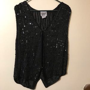 Vintage Sweet Sue black beaded Silk Vest Size M